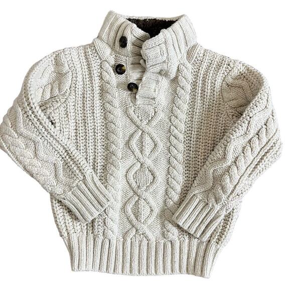 Baby Gap Other - Baby Gap Chunky Knit Mock Neck Button Sweater Pullover White Boys Toddler Size 4